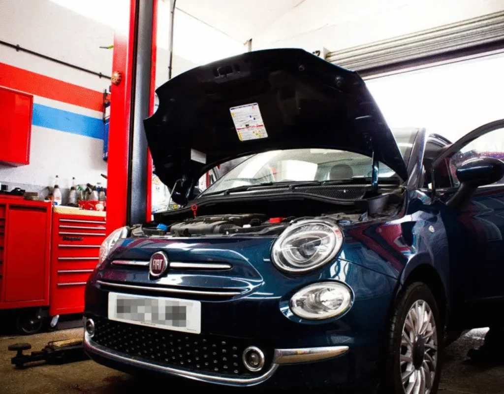 fiat open hood in shop